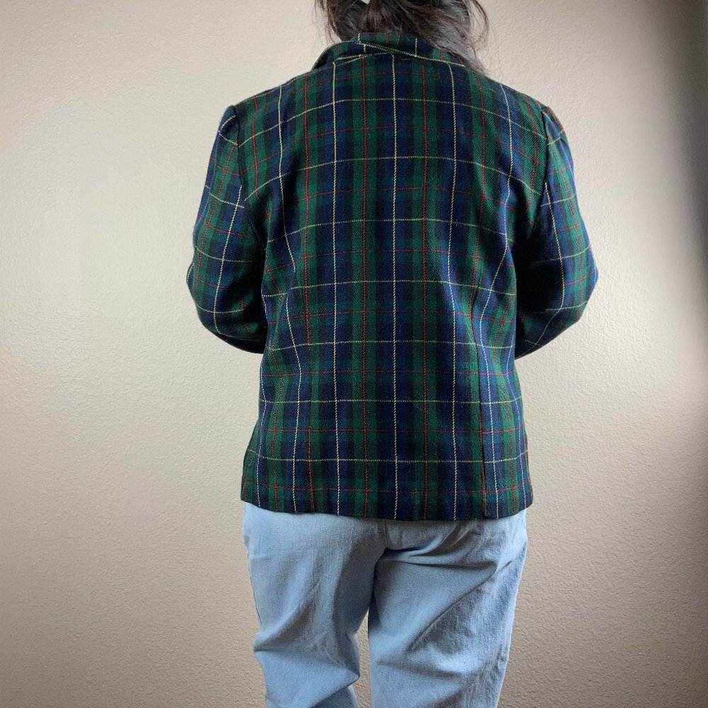 y2k Sag Harbor Green & Blue Tartan Blazer - M - Picture 3 of 5